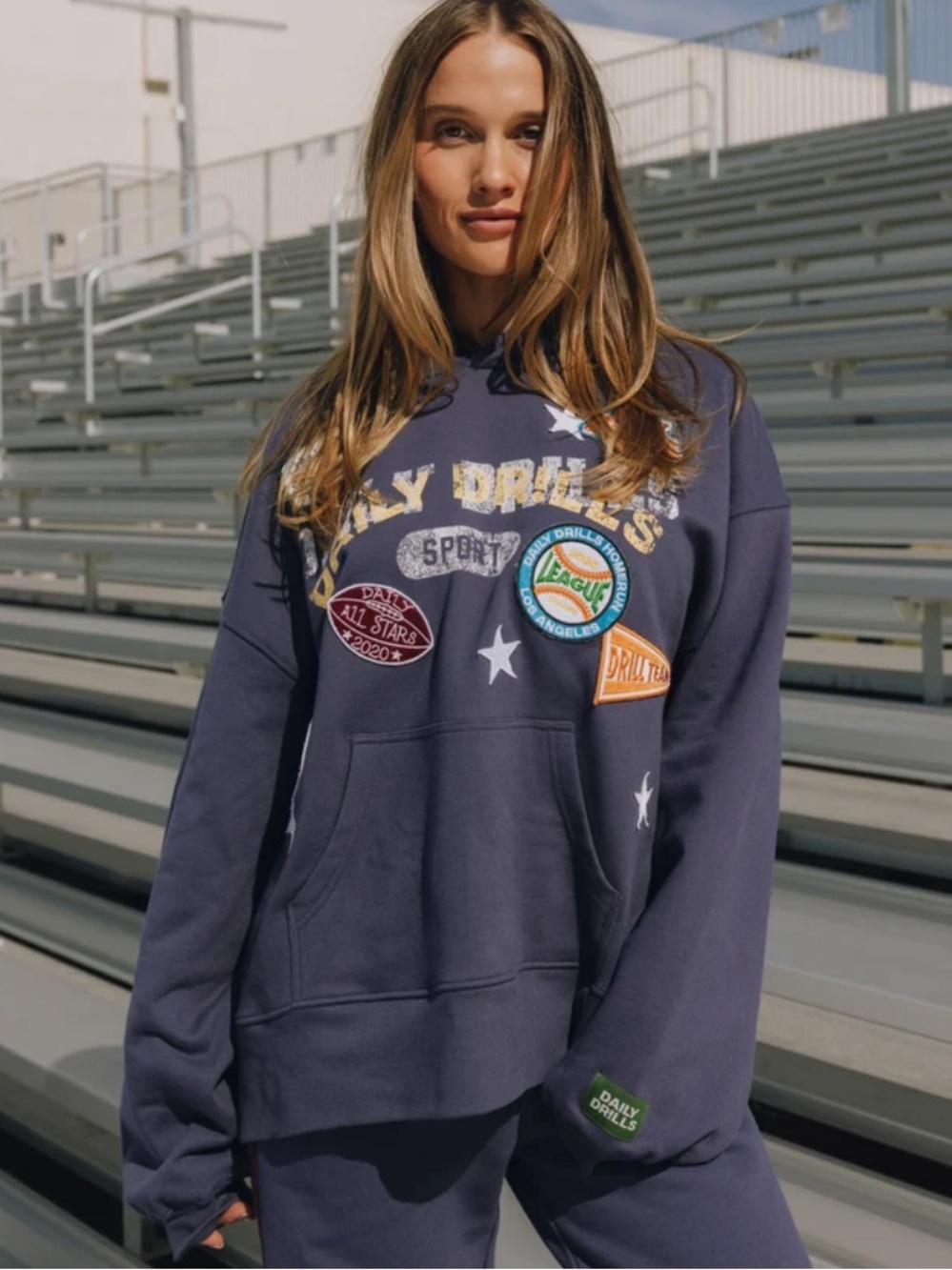 Daily Drills Oversized All Stars Hoodie - Navy w/ Patches Size M/L NWOT